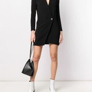 IRO Black Single Button Shoulder Pads V-Neckline Blazer Mini Dress Size Medium